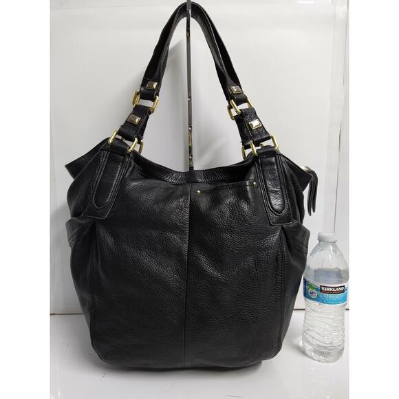 B. Makowsky Black Pebbled Leather Double Handle Tote Shoulder Bag - Picture 2 of 12